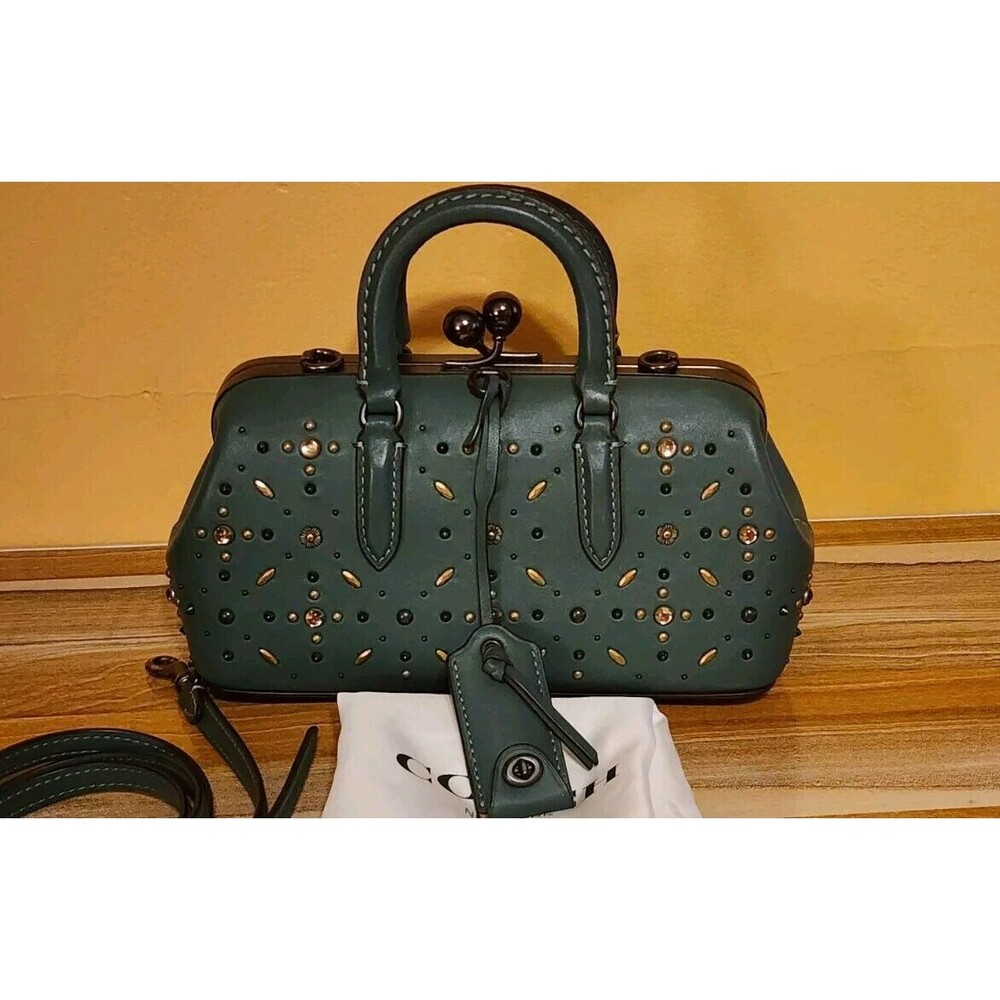 Coach 1941 Rivets Kisslock Satchel Green -limited Edition - Picture 2 of 10
